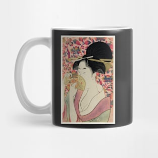 Japanese woman portrait holding a comb. Mug